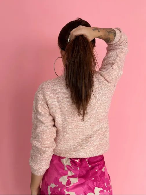 Rózsaszín mintás női pulóver ELR023