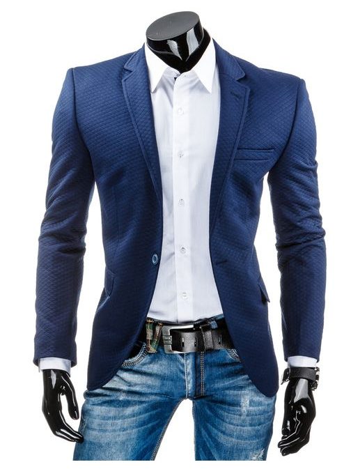 Kék egysoros férfi zakó