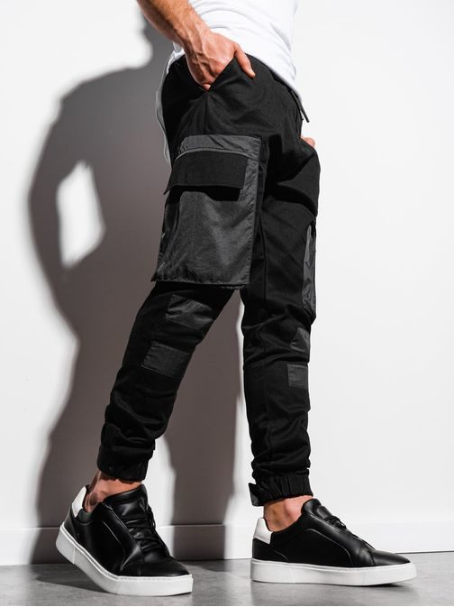 Stílusos fekete férfi jogger nadrág P998