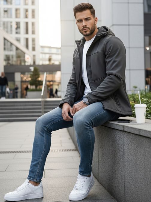 Softshell férfi dzseki az átmeneti időszakhoz szürke színben