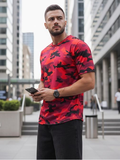 Camouflage póló piros színben