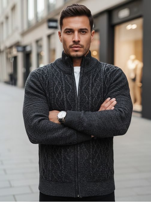 Divatos mintás grafit férfi pulóver