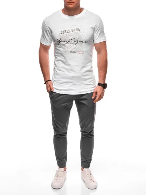 Trendi fehér póló nyomtatással és felirattal S2033