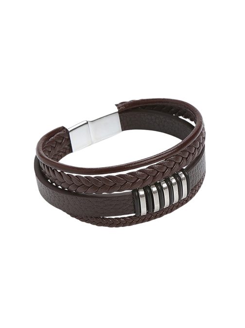 Férfi barna bőr karkötő fém elemekkel