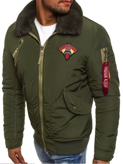 Khaki bomber dzseki szőrmés gallérral X1027K