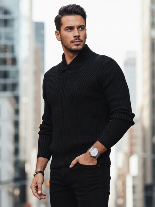 Divatos gyapjú pulóver télre fekete színben