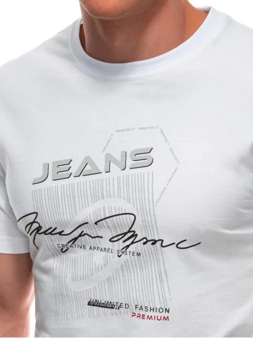 Trendi fehér póló nyomtatással és felirattal S2033