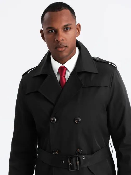 Modern fekete férfi trench kabát V2 COSC-0126