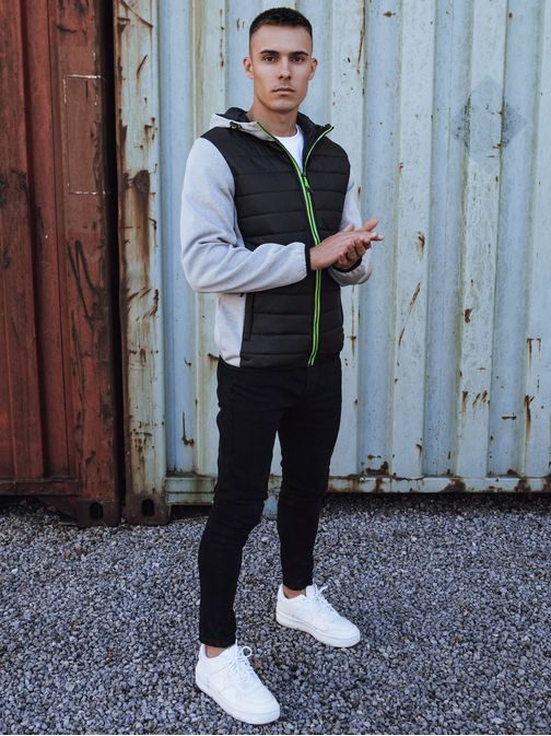 Férfi átmeneti szürke kabát kontrasztos cipzárral