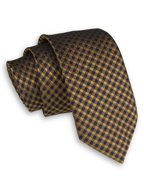 Mustár színű sötétkék kockás nyakkendő
