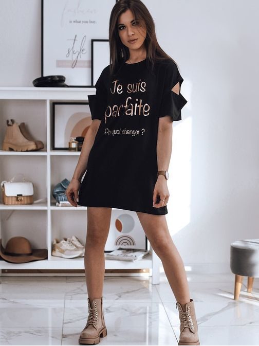 Hosszított fekete oversized női póló Jania