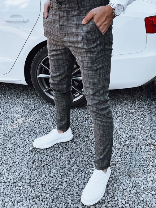 Vonzó grafit szürke káró mintás nadrág