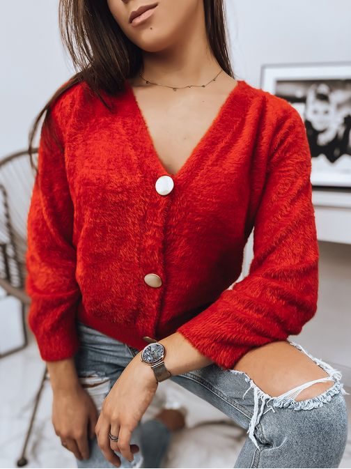 Piros női gombos pulóver Rosie