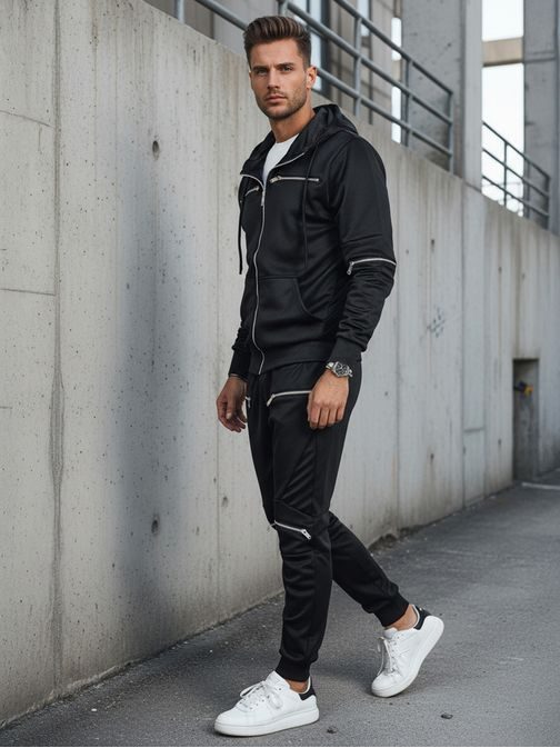 Eredeti fekete tréningruha dekoratív cipzárakkal