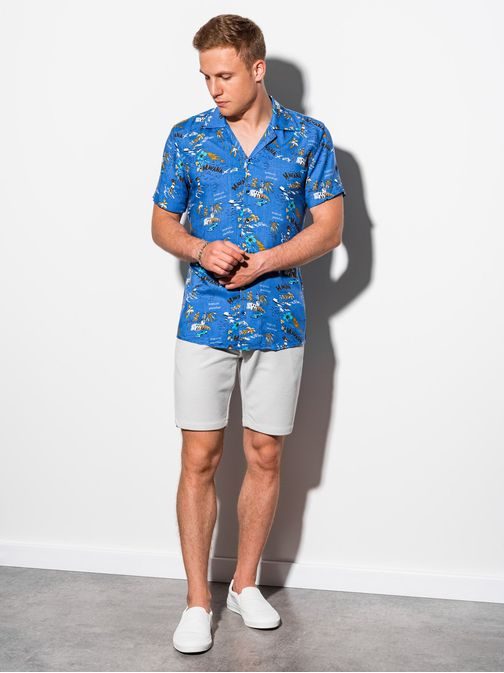 Kék nyári mintás rövid ujjú ing K560