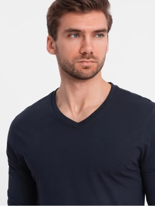 Sötétkék hosszú ujjú V-nyakú póló V5 LSBL-0108