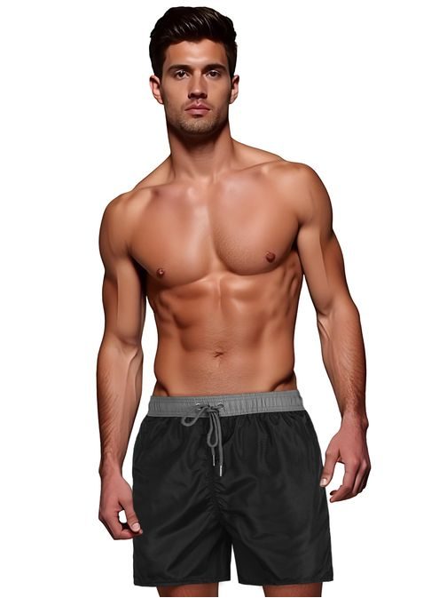 Divatos fekete férfi fürdőruha szürke övvel