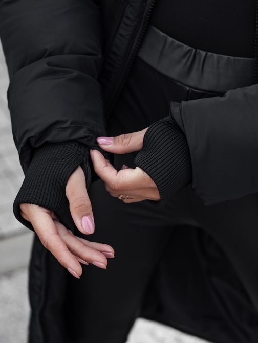 Hosszú fekete téli steppelt női kabát Fabwarm