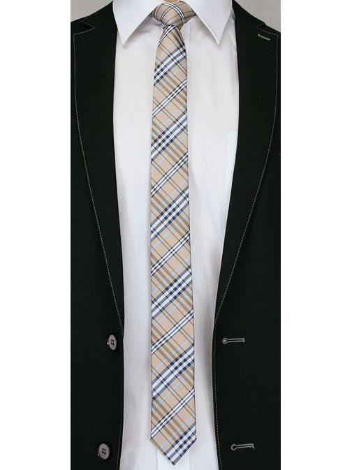 Bézs színű kockás mintás nyakkendő
