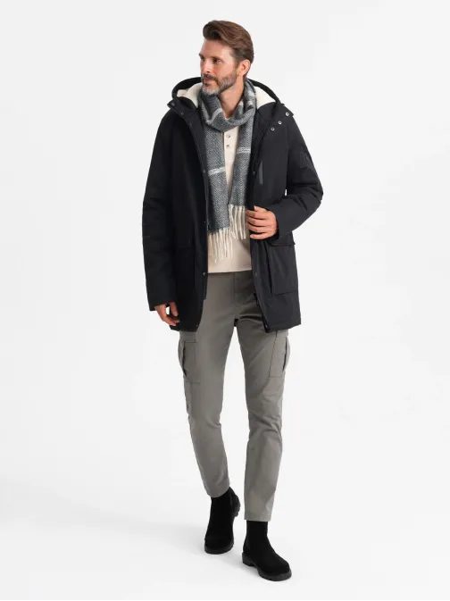 Trendi fekete téli parka kabát V4 JALJ-0181