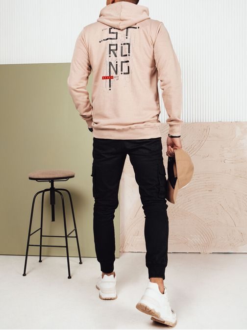 Trendi bézs színű kapucnis pulóver