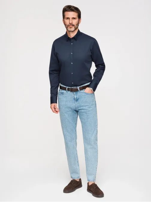 Férfi egyszínű sötétkék FIT SLIM ing V3 SHOS-0211 SHOS-0211