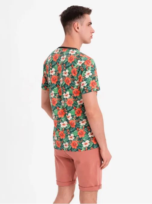 Férfi fekete póló virágos mintával V2 TSFP-0249 TSFP-0249