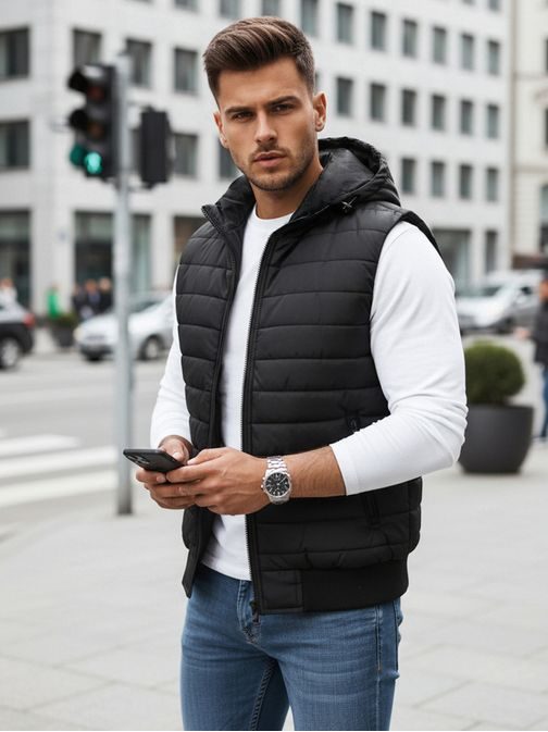 Trendi fekete kapucnis mellény