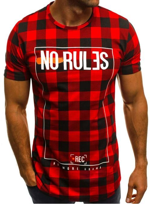 Piros fekete kockás mintás póló B/181200