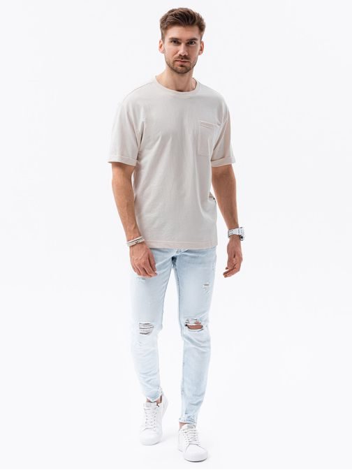 Trendi ecru színű zsebes póló S1371