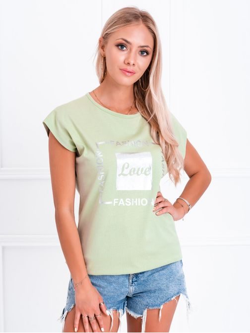 Világos oliva színű női póló Love lenyomattal SLR033