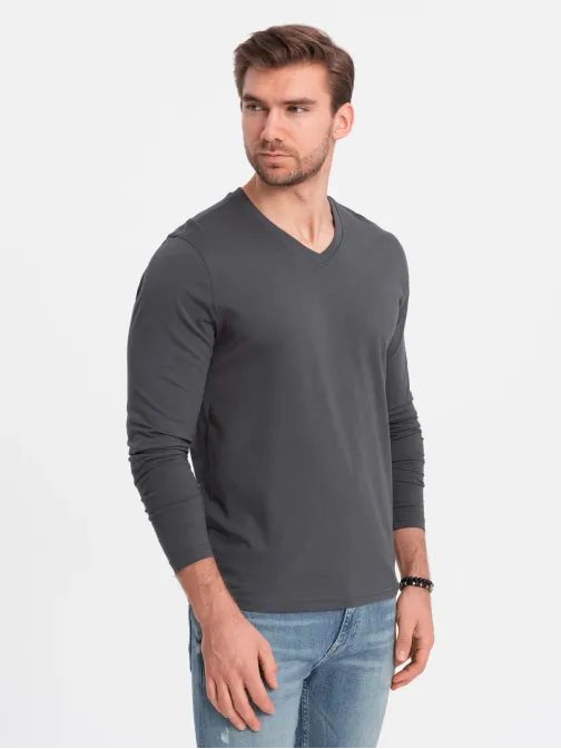 Grafit szénű hosszú ujjú póló V-nyakkivágással  V4 LSBL-0108