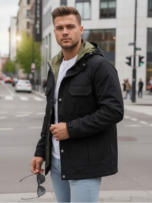 Átmeneti fekete kabát elegáns kivitelben