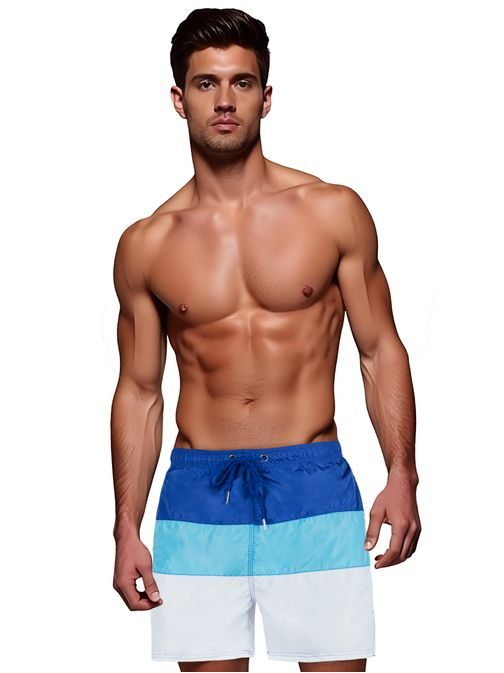 Háromszínű fehér és kék férfi fürdőruha