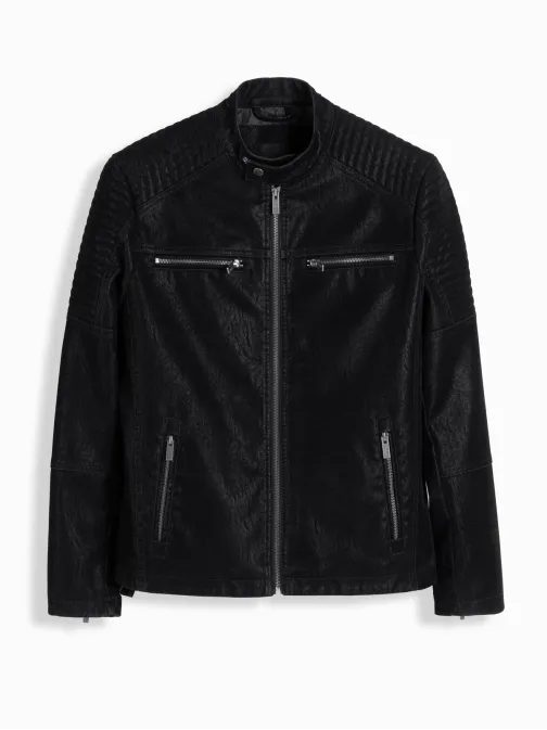 Stílusos fekete bőr biker dzseki V2 JAFL-0197