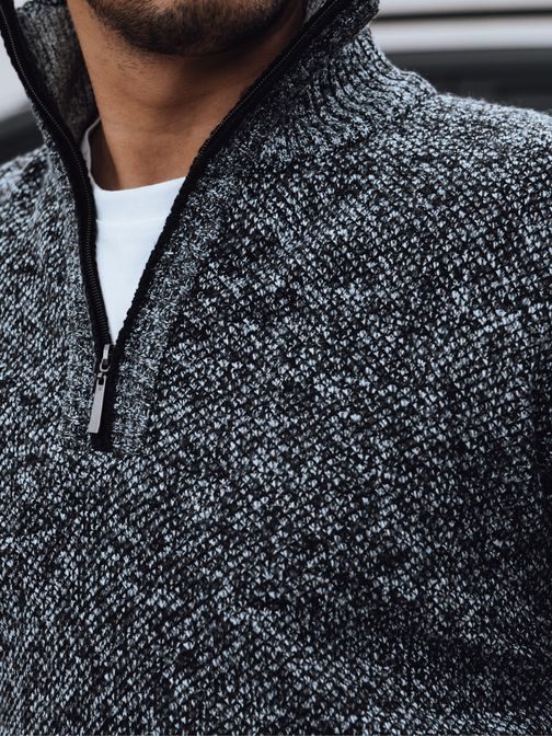 Elegáns szürke pulóver rövid cipzárral