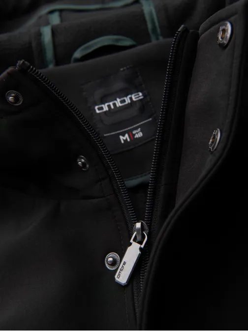 Fekete férfi hosszú műbőr dzseki v2 om-jafl-0109