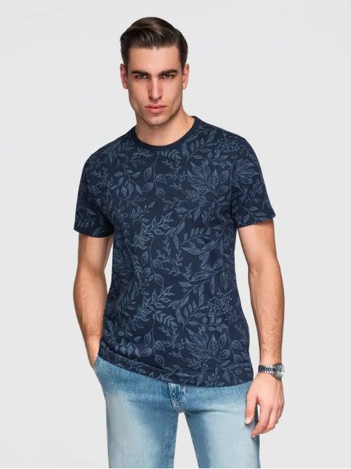Sötétkék férfi póló virágmintás V4 TSPT-0262
