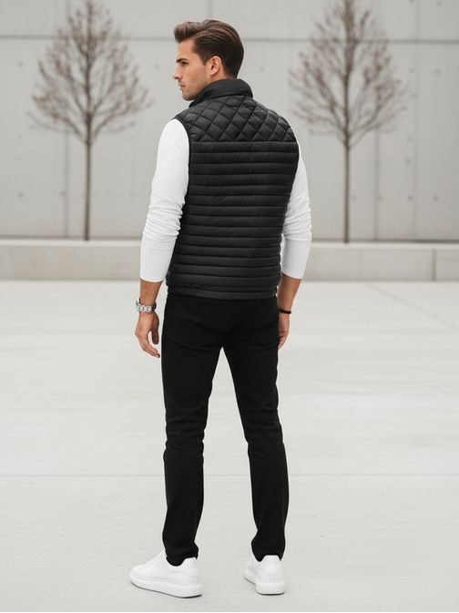 Modern fekete férfi mellény kapucni nélkül