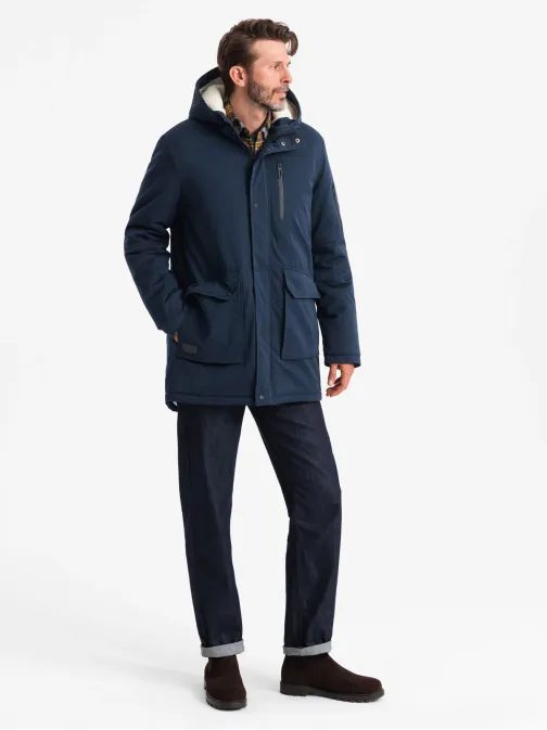 Trendi téli sötét kék parka kabát V2 JALJ-0181