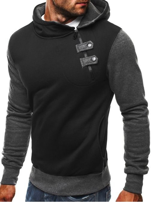 Fekete férfi pulóver különleges gallérral OZONEE 68003
