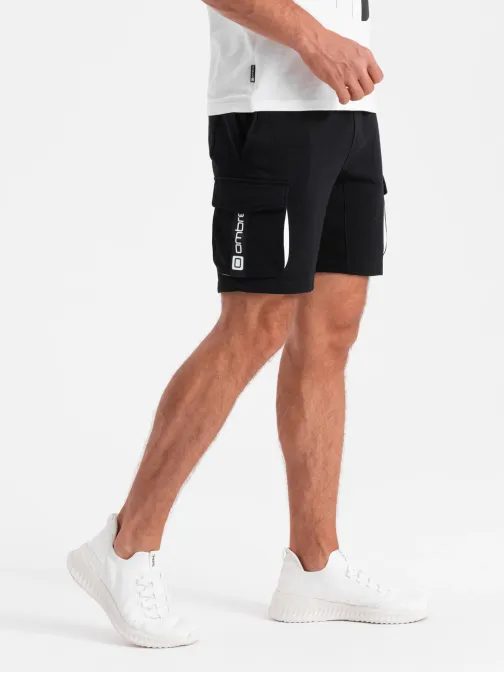 Egyedi fekete bermuda nagy oldalsó zsebekkel  SRSK0106-V3