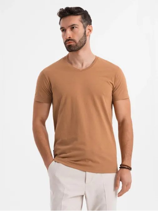 Basic pamut barna V-nyakú póló V9 TSBS-0237