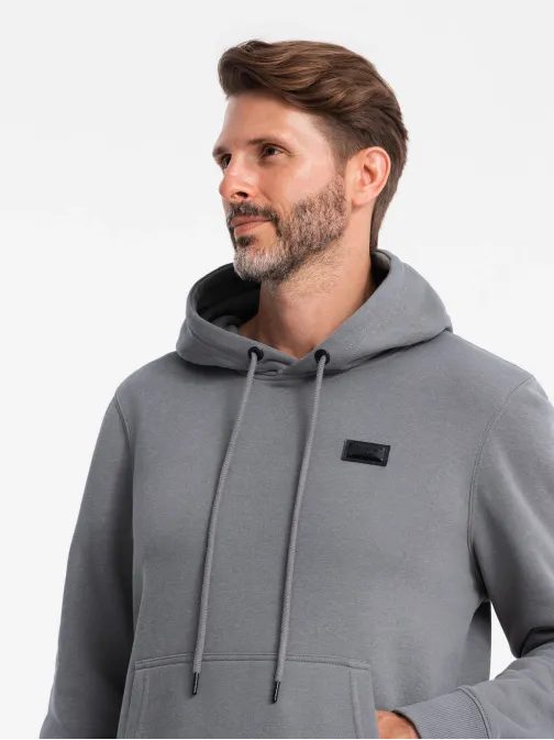 Szürke férfi pulóver logóval és kapucnival V1 SSNZ-0141