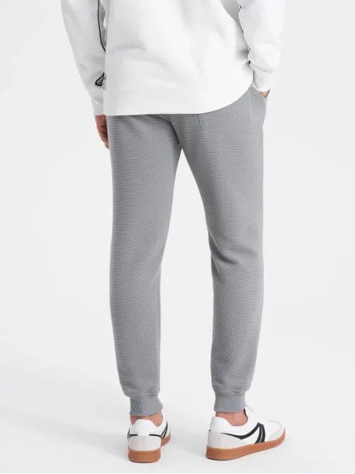 Bordázott férfi alkalmi melegítőnadrág szürke v5 om-pask-0129