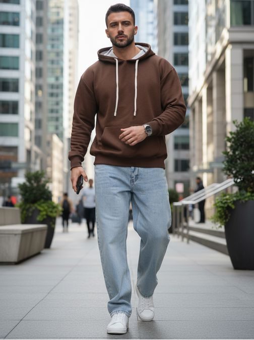 Barna férfi pulóver érdekes dizájnnal