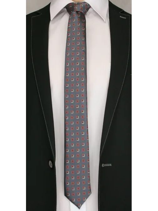 Sötét szürke geometrikus mintával  díszített nyakkendő  Angelo di Monti