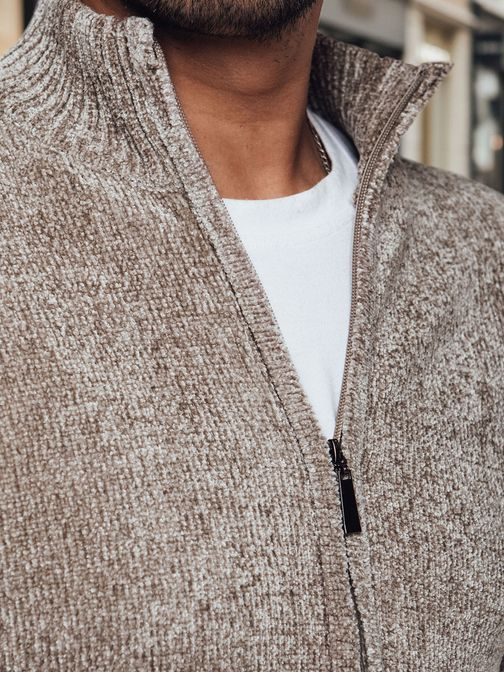 Férfi bézs színű cipzáras pulóver