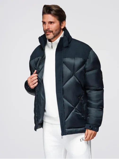 Férfi kabát télire kék színben V2 OM-JAHP-0237 OM-JAHP-0237