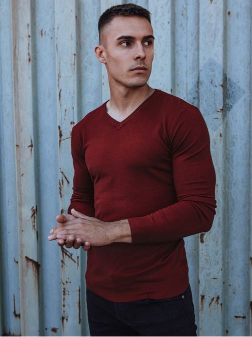 Egyszínű férfi pulóver bordó